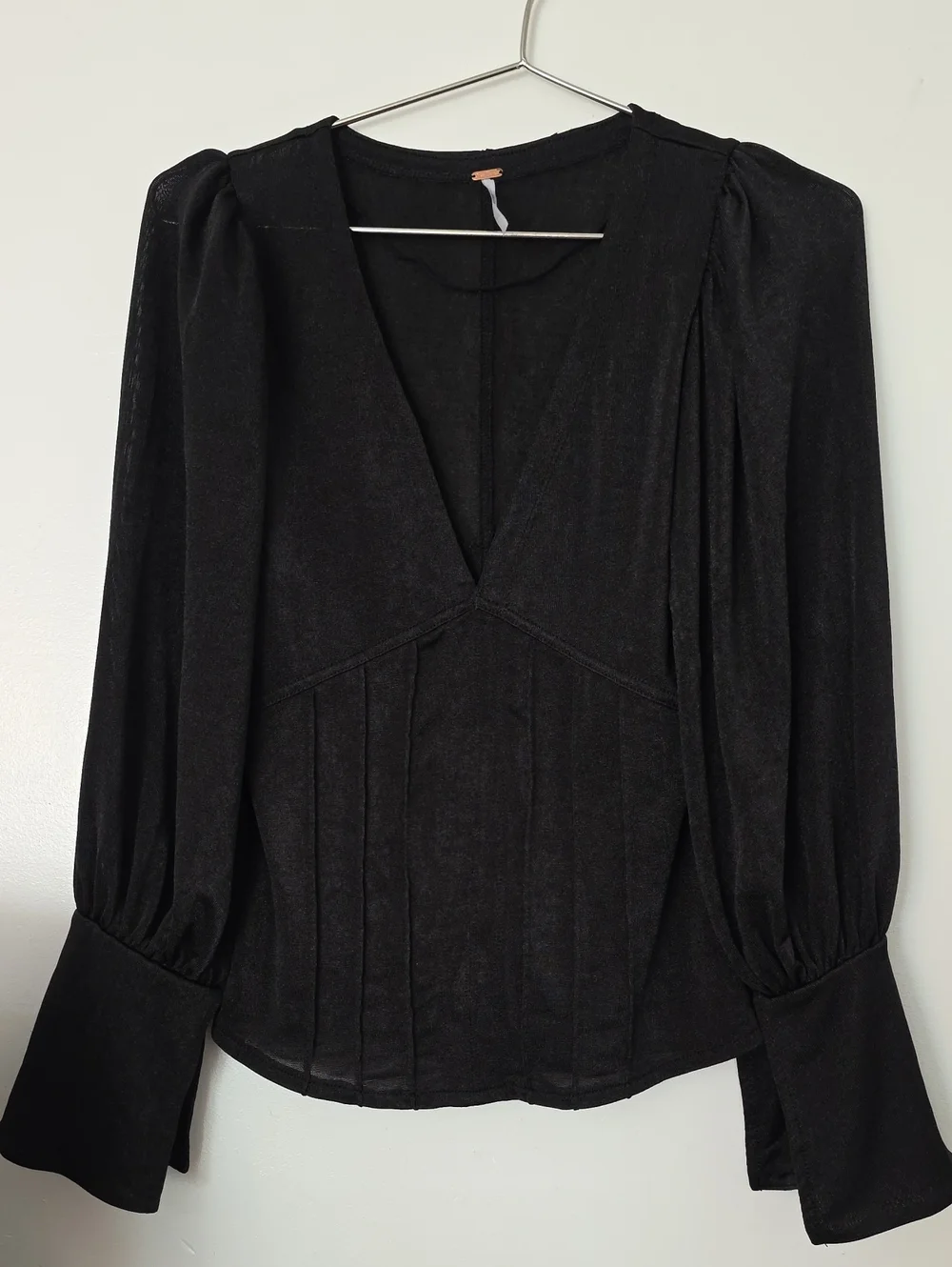 Free People Black V-Neck Long Sleeve Women's Top